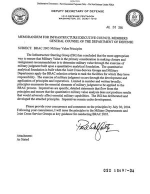 Memorandum dtd 07/20/04 for the Chairman of the Infrastructure Executive Council Members and General Counsel of the Department of Defense from Deputy Secretary of Defense Paul Wolfowitz