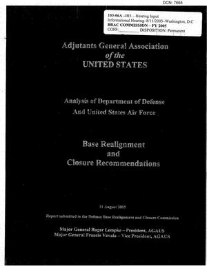 Adjutants General Association of the United States, Analysis of Department of Defense and U.S. Air Force BRAC Recommendations dtd 11 August 2005
