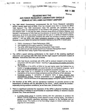 Reasons Why the Air Force Research Lab should Remain at Williams Gateway Airport, AZ