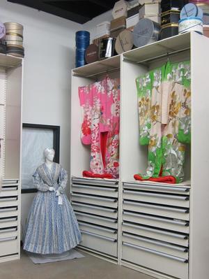 [Cabinet storage showing uchikake (formal kimonos)]