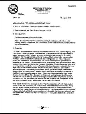 Department of Defense Clearinghouse Response: DoD Clearinghouse response to a letter from the BRAC Commission regarding leased space