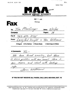Executive Correspondence - Fax from Meridian, MS Airport Authority to BRAC Analyst Tim MacGregor dtd 08/17/05