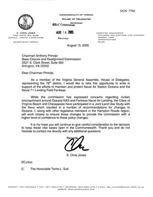 Executive Correspondence - Letter from VA Delegate Chris Jones to Chairman Principi dtd 15 Aug 05