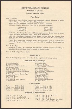 North Texas State College Schedule of Classes: Summer 1952