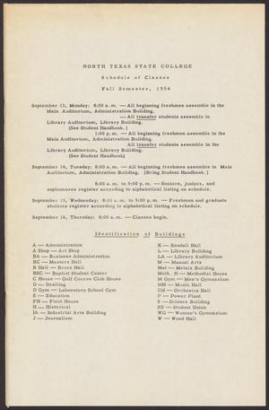 Primary view of object titled 'North Texas State College Schedule of Classes: Fall 1954'.