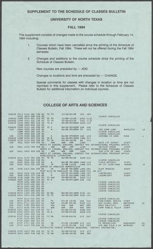 University of North Texas Schedule of Classes: Fall 1994