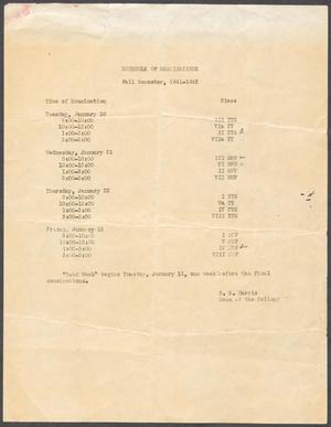 North Texas State Teachers College Schedule of Examinations: Fall 1941 - 1942