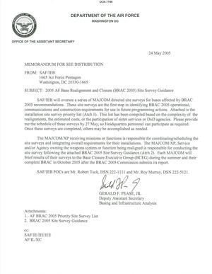 Memorandum dtd 05/24/05 for See Distribution from Deputy Assistant Secretary of the Air Force Gerald Pease