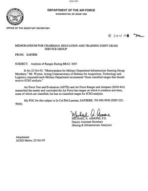 Memorandum dtd 01/04/04 for the Chairman, Education and Training Joint Cross Service Group from Deputy Assistant Secretary of the Air Force Michael Aimone