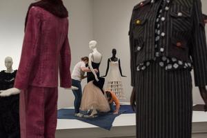 [Janelle McCabe and Annette Becker working with mannequins]