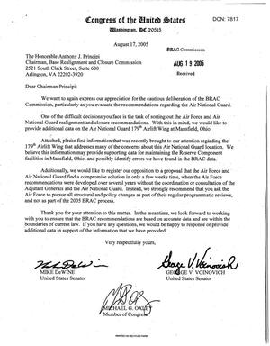 Executive Correspondence - Letter from Ohio Sen DeWine, Sen Voinovich, and Rep Oxley to Chairman Principi dtd 17 Aug 2005
