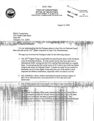 Executive Correspondence - Letter from Edgartown, Mass Selectmen to the BRAC Commission dtd 12 Aug 05