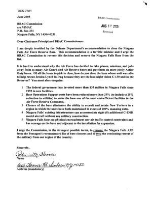 Community Correspondence - 525 Form Letters regarding Niagara Falls