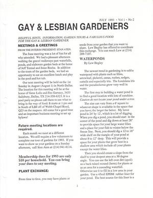Gay and Lesbian Gardeners, Volume 1, Number 2, July 1993