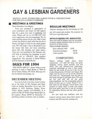Gay and Lesbian Gardeners, Volume 1, Number 5, November 1993