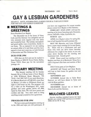 Gay and Lesbian Gardeners, Volume 1, Number 6, December 1993