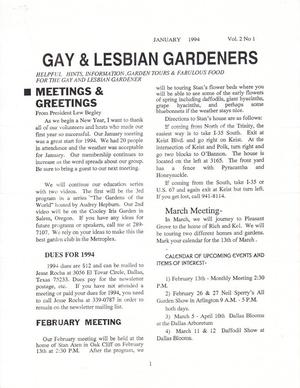 Gay and Lesbian Gardeners, Volume 2, Number 1, January 1994