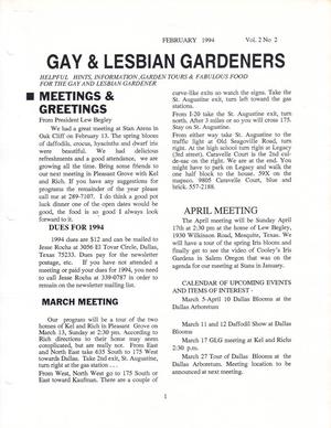 Gay and Lesbian Gardeners, Volume 2, Number 2, February 1994