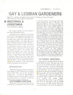 Gay and Lesbian Gardeners, Volume 2, Number 9, September 1994