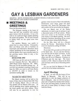 Gay and Lesbian Gardeners, Volume 3, Number 3, March 1995