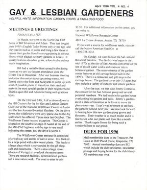 Gay and Lesbian Gardeners, Volume 4, Number 4, April 1996