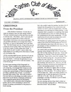 Primary view of object titled 'Rainbow Garden Club of North Texas Newsletter, Volume 5, Number 3, March 1997'.