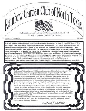 Rainbow Garden Club of North Texas Newsletter, Volume 5, Number 7, July 1997