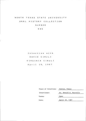Primary view of object titled 'Oral History Interview with David and Virginia Ciruli, April 18, 1987'.