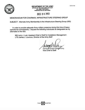 Memorandum dated 24 Dec 2003 - Alternate Army Membership to the Infrastructure Steering Group (ISG)