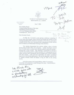 Letter dated 7 June 2004 from the Honorable Jack Kingston to Mr. Jeffrey Prosch, Acting Asst Sec of the Army (IE)