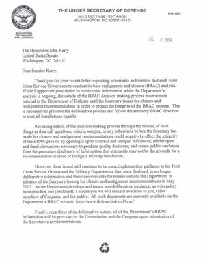 Letter dated 8 Jul 2004 to Senator John Kerry from Michael Wynn