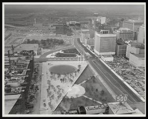 [An aerial view of Dallas City Hall, 1]