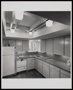 [Interior of a kitchen with square light fixtures]
