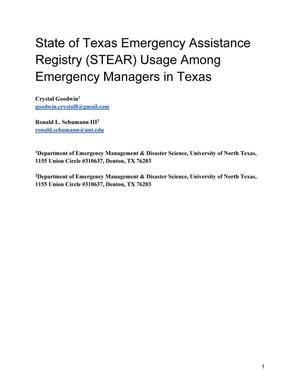 Primary view of object titled 'State of Texas Emergency Assistance Registry (STEAR) Usage Among Emergency Managers in Texas'.