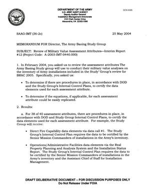MEMORANDUM FOR Director, The Army Basing Study Group Review of Military Value Assessment Attributes - Interim Report #12