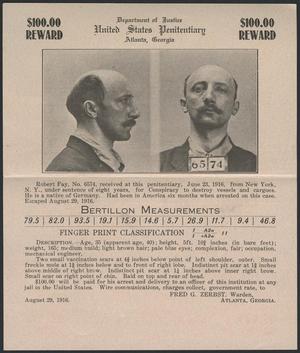 Primary view of object titled '[Wanted Poster: Robert Fay, Atlanta, Georgia, August 29, 1916]'.