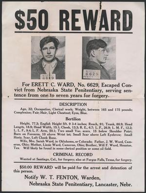 [Wanted Poster: Erett C. Ward, Lancaster, Nebraska, c. 1910s - 1920s]