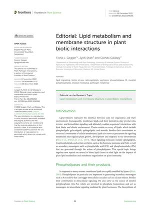 Primary view of object titled 'Editorial: Lipid metabolism and membrane structure in plant biotic interactions'.