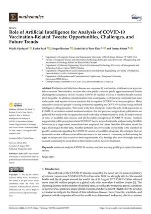 Primary view of object titled 'Role of Artificial Intelligence for Analysis of COVID-19 Vaccination-Related Tweets: Opportunities, Challenges, and Future Trends'.