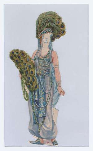[Paper Doll Blue Dress with Peacock Headdress and Fan]