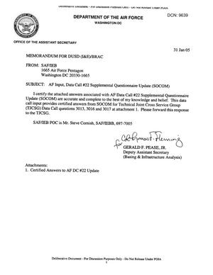 Memorandum: Air Force Input - Data Call #22 update dtd 31 Jan 05