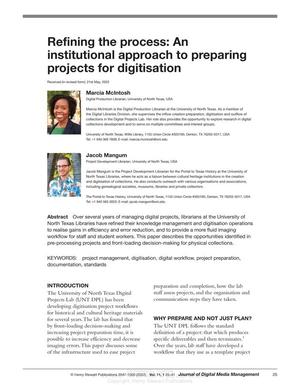 Refining the process: An institutional approach to preparing projects for digitisation
