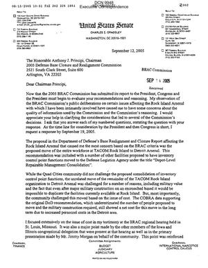 Executive Correspondence – Letter dtd 09/12/05 to Chairman Principi from Iowa Senator Charles Grassley