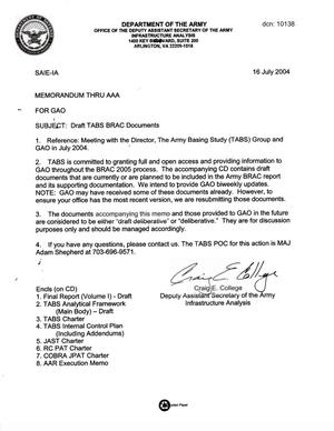 Army Joint Coordination - Memorandum: GAO Submission - 040716 - 16 July 04