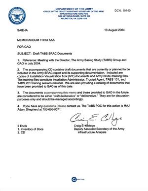 Army Joint Coordination  - Memorandum: GAO Submission - 040813 - 13 Aug 04