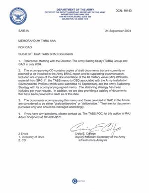 Army Joint Coordination - Memorandum: GAO Submission - 040924 - 24 Sept 04