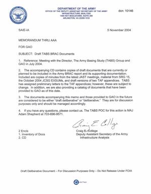 Amry Joint Coordination - Memorandum: GAO Submission - 041105 - 5 Nov 04