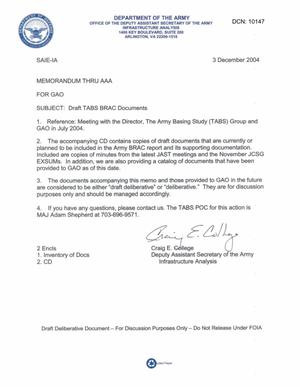 Army Joint Coordination - Memorandum: GAO Submission - 041203 - 3 Dec 04