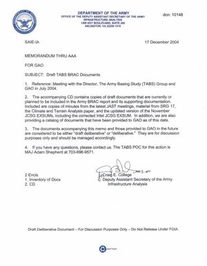 Army Joint Coordination - Memorandum: GAO Submission - 041217 - 17 Dec 04