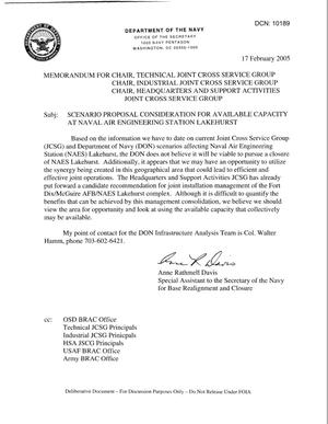 Memorandum: SCENARIO PROPOSAL CONSIDERATION FOR AVAILABLE CAPACITY - dtd Feb 17, 2005